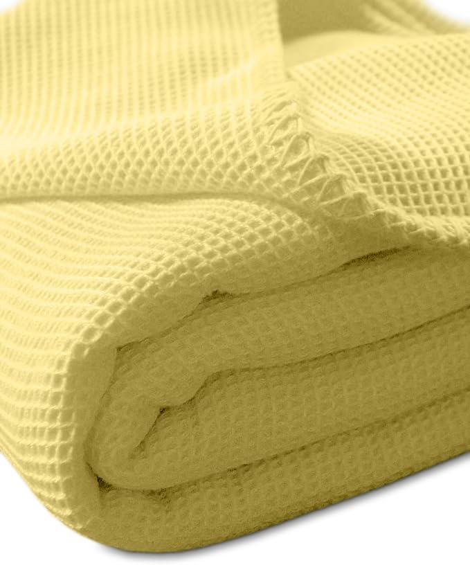 Waffle Yellow Baby Blanket (60% Polyester, 40% Cotton)