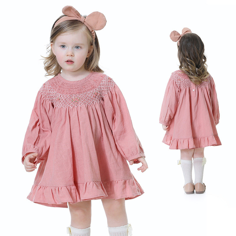 A classic long-sleeve, soft, and comfortable dress perfect for all occasions. / Ages 1 - 7 / (UAE/KSA, Age, 1 to 7 Years, Toddler, Girls, Pink)