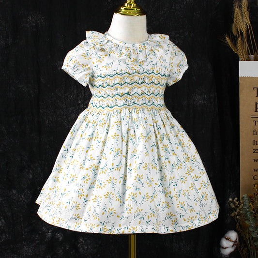 The floral waistbelt dress is perfect for various occasions. It gives a cheerful, fresh, and cuteness vibes. Cotton Dress for Girls Age 1-7 | Yellow & Green Floral Design | Lightweight, and Comfortable Party Wear for Toddlers