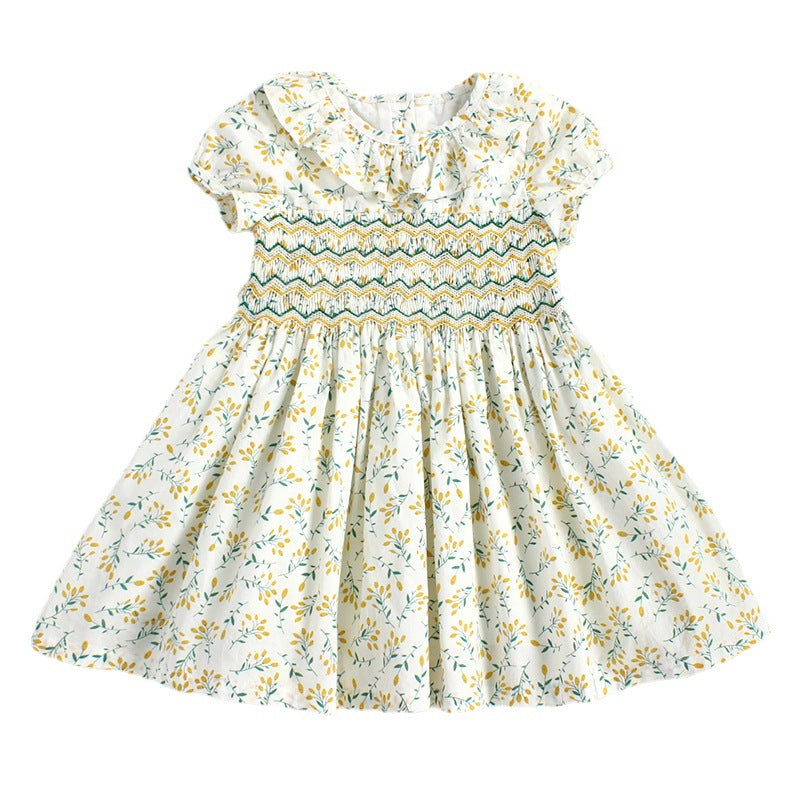 The floral waistbelt dress is perfect for various occasions. It gives a cheerful, fresh, and cuteness vibes. Cotton Dress for Girls Age 1-7 | Yellow & Green Floral Design | Lightweight, and Comfortable Party Wear for Toddlers