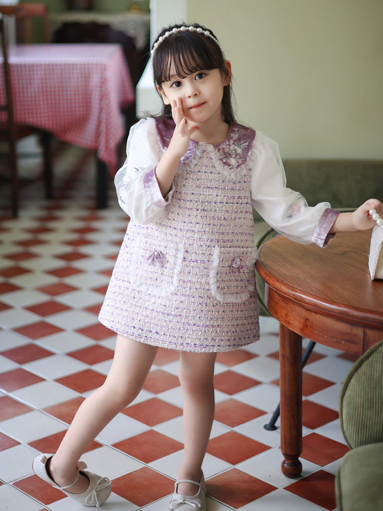 Comfortable Cotton Purple A-Line Dress. Classic Outfit for 1-7 Years. Toddler Party Wear