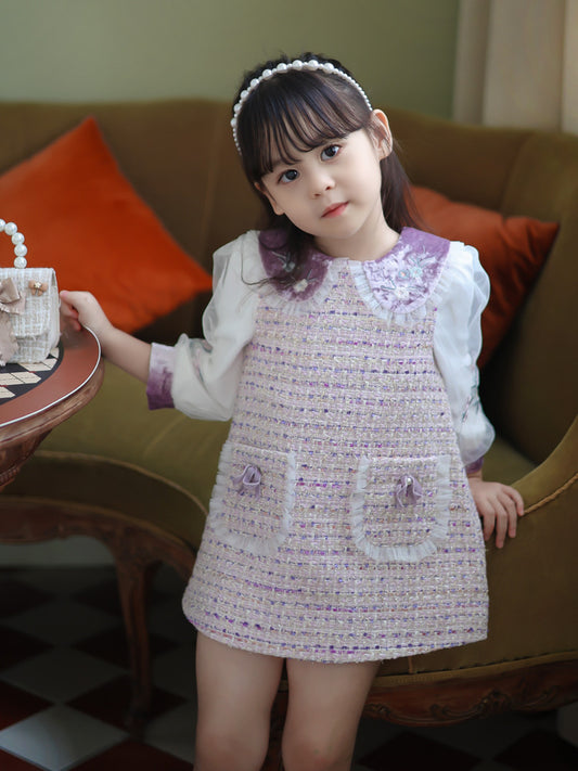 Comfortable Cotton Purple A-Line Dress. Classic Outfit for 1-7 Years. Toddler Party Wear