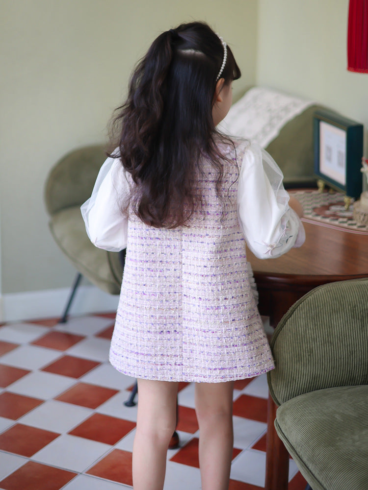 Comfortable Cotton Purple A-Line Dress. Classic Outfit for 1-7 Years. Toddler Party Wear